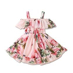 Kleinkind Baby Mädchen Sommer Floral Kleid aus Schulter Rock Chiffon Prinzessin Kleider Strumpfhalter Sonnenkleid für kleine Mädchen, Rosa, 12-18 Monate von Derouetkia