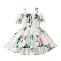 Kleinkind Baby Mädchen Sommer Floral Kleid aus Schulter Rock Chiffon Prinzessin Kleider Strumpfhalter Sonnenkleid für kleine Mädchen, Weiß, 18-24 Monate von Derouetkia