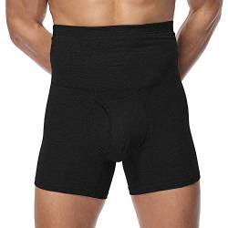 Boxershorts Herren Baumwolle Unterhosen Hohe Taille Figurformende Bauchweg Unterwäsche Retroshorts Männer Trunks(Schwarz,XXL) von Derssity