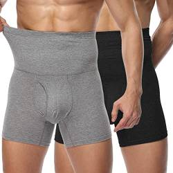 Derssity Boxershorts Herren 2er Pack Baumwolle Unterhosen Hohe Taille Figurformende Bauchweg Retroshorts Männer Trunks mit Stretch (B/G,L) von Derssity