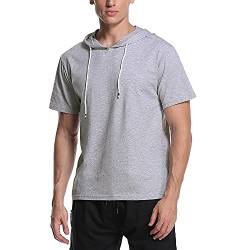 Derssity Herren Hoodie Kurzarm Pullover Sportshirt Sommer T-Shirt mit Kapuze (Grau,M) von Derssity