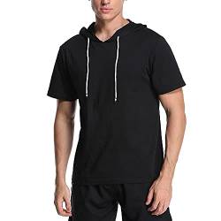 Derssity Herren Hoodie Kurzarm Pullover Sportshirt Sommer T-Shirt mit Kapuze (Schwarz,L) von Derssity