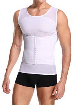 Derssity Herren Kompressionsshirt Abnehmen Body Shaper Sport Bauch Weg Unterhemden Figurformende Shapewear Unterhemd (White 041, M) von Derssity