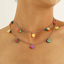 Dervivea Bohème Geschichtete Halskette Kette Obstkorb Choker Halskette Buntes Obst Choker Halskette Doppelte Schicht Goldkette Kette Schmuck Für Frauen Und Mädchen von Dervivea