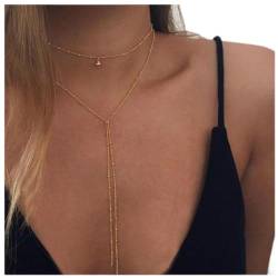 Dervivea Bohemia Geschichtete Y-Halskette, Gold-Satelliten-Lariat-Halskette, lange Y-Form, lange Y-Halskette, Kettenschmuck für Frauen und Mädchen von Dervivea