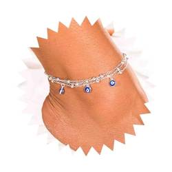 Dervivea Boho Böse Auge Fußkettchen Armband Geschichtet Silber Kette Fußkettchen Türkische Augen Fußkettchen Armbänder Strand Blaue Auge Anhänger Fußkette Schmuck Für Frauen Und Mädchen von Dervivea