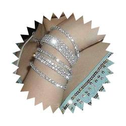 Dervivea Boho Funkelndes Tennis Kettenarmband Strass Armband Handkette Silber Kristallarmband Elastisches Strass Kettenarmband Schmuck Für Frauen Und Mädchen(1Reihe+2Reihe) von Dervivea