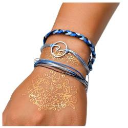 Dervivea Boho Geschichtet Blau Seil Armbänder Welle Kreis Geflochten Armband Strand Surfer Welle Armband Einstellbar Blau Seil Armband Set Schmuck Für Frauen Und Mädchen Pack 3 von Dervivea