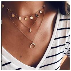 Dervivea Boho Geschichtet Mondsichel Halskette Baumeln Scheibe Halskette Kette Gold Mondsichel Anhänger Halskette Halbmond Choker Halskette Schmuck Für Frauen Und Mädchen von Dervivea