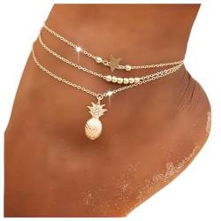 Dervivea Boho Geschichteten Stern Fußkettchen Armband Cz Ananas Fußkettchen Kette Gold Perlen Knöchel Armbänder Strand Stern Fuß Kette Schmuck Für Frauen Und Mädchen von Dervivea