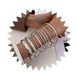 Dervivea Boho Indischen Armreif Armband Multi Silber Stapelbar Armreifen Armband Vintage Texturiert Armreif Manschette Armband Runde Breite Armreif Armband Set Schmuck Für Frauen Und Mädchen 10pcs von Dervivea