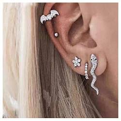 Dervivea Boho Kristall Baumeln Ohrringe Mehrere Piercings Silber Schlange Ohrstecker Cz Kreis Reif Ohrringe Fledermaus Blume Kleine Tragus Ohrringe Set Schmuck Für Frauen Und Mädchen von Dervivea