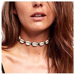 Dervivea Boho Natürliche Muschel Clavicle Halskette Schwarz Gewebt Shell Choker Halskette Sommer Kaurimuschel Halskette Hawaii Strand Kurze Halskette Schmuck Für Frauen Und Mädchen von Dervivea