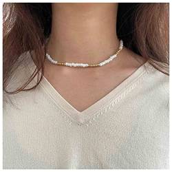 Dervivea Boho Perlen Choker Halskette Weißgold Perlen Choker Halskette Perlenkette Strand Kurze Perlen Halskette Schmuck Für Frauen Und Mädchen von Dervivea