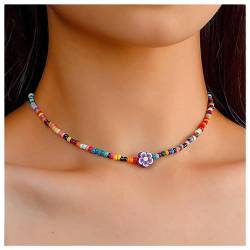 Dervivea Boho Sean Bead Choker Halskette Regenbogen Perlen Blume Clavicle Halskette Strand Bunt Reis Perlen Halskette Kette Sommer Regenbogen Choker Halskette Kette Schmuck Für Frauen Und Mädchen von Dervivea