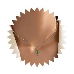 Dervivea Boho Smaragd Kreuz Halskette Grün Kristall Kreuz Anhänger Halskette Gefüllt Kreuz Choker Halskette Cz Kreuz Religion Halskette Religiöse Halskette Schmuck Für Frauen Und Mädchen von Dervivea