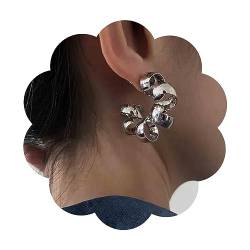 Dervivea Punk Chunky Twist Ohrringe Dicke Spirale Reifen Ohrringe Silber C Form Ohrringe Übertriebener Twist Kreis Ohrringe Schmuck Für Frauen Und Mädchen von Dervivea