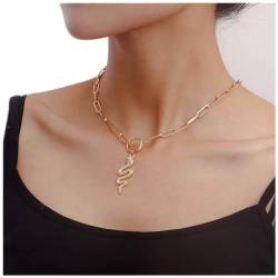 Dervivea Punk Schlange Anhänger Halskette Gold Schlange Halskette Kurze Büroklammer Kette Halskette Toggle T Bar Kette Halskette Schmuck Für Frauen Und Mädchen von Dervivea