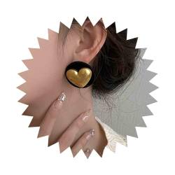 Dervivea Vintage Schwarz Gold Herz Ohrringe Große Runde Samt Ohrstecker Metall Poliert Herz Ohrringe Schwarz Knopf Ohrringe Retro Große Herz Ohrringe Schmuck Für Frauen Und Mädchen von Dervivea