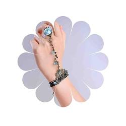 Dervivea Vintage Spitze Finger Ring Armband Blau Rose Hand Harness Armband Victorian Halloween Armband Spitze Kristall Sklaven Armband Schmuck Für Frauen Und Mädchen von Dervivea