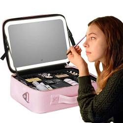 Reise-Make-up-Tasche, Make-up-Tasche mit Spiegel und Lichtern, PU-Leder-Make-up-Tasche für Kosmetik, Schmuck, Kameras, ätherische Öle von Desconocido