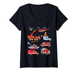 Damen Feuerwehr Fahrzeuge Löschzug Löschboot Feuerwehrmann T-Shirt mit V-Ausschnitt von Designs von SAMMODA