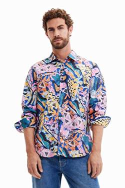 Desigual Men's CAM_Paper 9021 Multicolor Fuchsia Shirt, Material Finishes, XL von Desigual