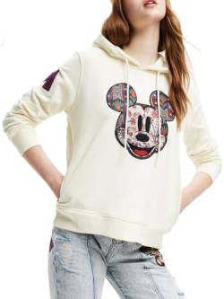 Desigual Women's MICKEY1001 FACE Patch Mickey 1001 RAW Sweater, White, L von Desigual