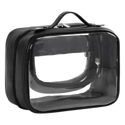 Desikixudy Transparente Make-Up-Tasche, Doppelte -Kosmetiktasche, Wasserdichter Kulturbeutel, Große Kapazität, Offene Aufbewahrungstasche, Schwarz, Langlebig von Desikixudy