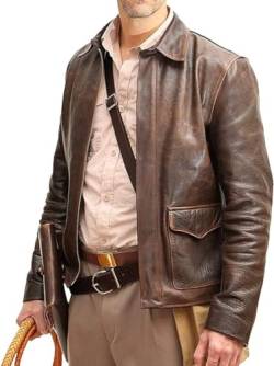 Herren Raiders of The Lost Harrison Jones Vintage Braun Bomber Lederjacke Echtes Rindsleder Distressed Lederjacke, Braun, Used-Optik, S von Desired Jackets