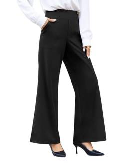 Desol Damen Hose Mit Weitem Bein mit Taschen Hohe Taille Yogahose Kausale Büro Business Hosen Elegante Hose Damen Sporthose Stretch-Hose von Desol