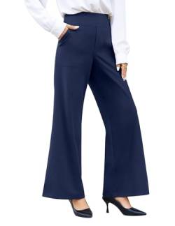 Desol Damen Hose Mit Weitem Bein mit Taschen Hohe Taille Yogahose Kausale Büro Business Hosen Elegante Hose Damen Sporthose Stretch-Hose von Desol