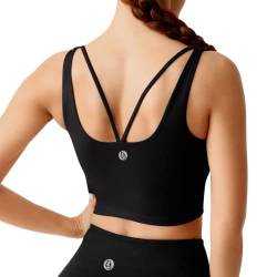 Desol Riemchen Damen Sport BH mit Polstern für Damen, Lang Geschnittenes Tank-Top Mittlerer Stark Halt Ohne Bügel Yoga Bra für Workout Fitness von Desol