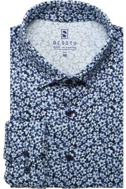 Desoto Slim Fit Jerseyhemd blau/weiss, Blumen von Desoto