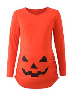 Detigee Damen Umstandsshirt Schwangerschaft Halloween T-Shirt Halloween Kostüm Umstandsmode Tops, Orange Kürbis, Klein von Detigee