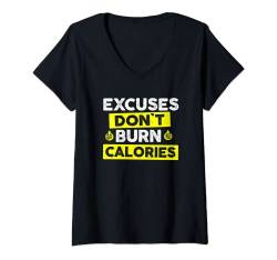 Damen Excuses Don't Burn Calories Motivationslicht T-Shirt mit V-Ausschnitt von Detour Shirts