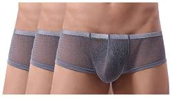 Detwen Herren Retroshorts mit Kurzem Bein 3er Pack Durchsichtige Boxershorts Mini Panties für Männer Grau XL von Detwen