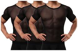 Detwen Herren Unterhemd 3er Pack Durchsichtige Unterwäsche Männer Netzshirts Slim Fit Reizwäsche Super Atmungsaktiv Schwarz L von Detwen