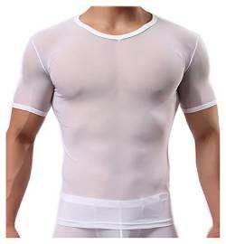 Detwen Herren Unterhemd Durchsichtige Unterwäsche Männer Netzshirts Slim Fit Reizwäsche Super Atmungsaktiv Weiß L von Detwen