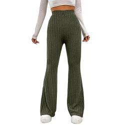 DeuYeng Damen Casual Herbst Winter Strickhosen Elegante Elastische Niedrige Taille Lounge Hosen Herbst Bottom Streetwear (02 Green, L) von DeuYeng