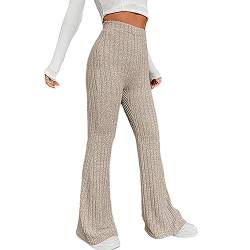 DeuYeng Damen Casual Herbst Winter Strickhosen Elegante Elastische Niedrige Taille Lounge Hosen Herbst Bottom Streetwear (Khaki, L) von DeuYeng