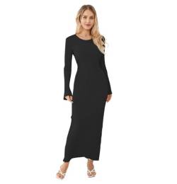 DeuYeng Damen Langarm Bodycon Strickkleid Kleid Einfarbige Elegante Pulloverkleid Rippstrick Herbst Midi Kleider Streetwear (Schwarz, L) von DeuYeng