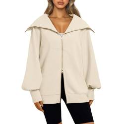 DeuYeng Damenmode Herbst Tops Langarm Sweatshirt mit Viertelreißverschluss Umlegekragen Y2k Lässige Herbstjacken Outwear (Creamy White, M) von DeuYeng