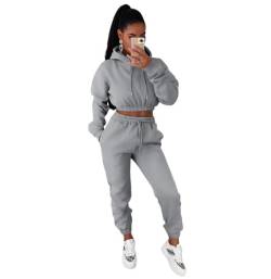 DeuYeng Zweiteilige Damen-Trainingsanzüge, Sweatsuit-Set, Sweatshirt mit Knöpfen und Jogginghose, Activewear-Workout-Outfits, Herbst-Sets (02 Grey, M) von DeuYeng