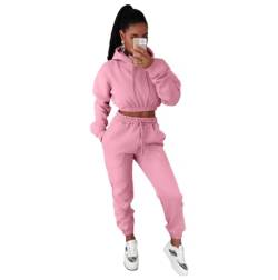 DeuYeng Zweiteilige Damen-Trainingsanzüge, Sweatsuit-Set, Sweatshirt mit Knöpfen und Jogginghose, Activewear-Workout-Outfits, Herbst-Sets (Pink, XL) von DeuYeng