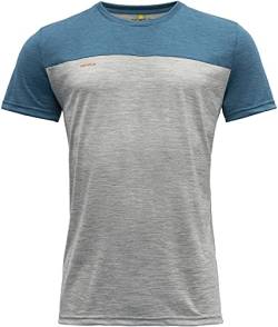 Devold Norang Man Tee Colorblock-Grau, Herren Merino T-Shirt, Größe XXL - Farbe Grey Melange - Blue Melange von Devold
