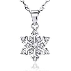 Deyanse Halskette Damen & Ohrstecker Silber 925, Schneeflocke Schmuckset Ohrringe Stecker Choker Kette mit Weiß Zirkonia Snowflake Anhänger, Schönes Wintergeschenk für Mutter Freundin Frau (Kette) von Deyanse