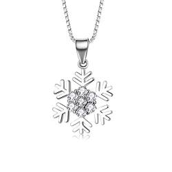 Deyanse Silber Halskette für Damen, 925 Sterling Silber Weihnachten Halskette, Schneeflocke Anhänger mit 45cm Silber Kette Weiß Zirkonia, Geschenk zum Weihnachten, Kommt mit Schmuck Geschenk Box von Deyanse