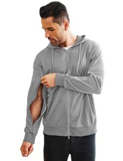 Deyeek Dialyse Sweatshirts mit Arm Reißverschluss Hoodies Full-Zip Leichte Hämodialyse Baumwolle Jacke mit Taschen, GRAU, Large von Deyeek