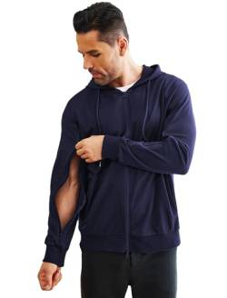 Deyeek Dialyse Sweatshirts mit Arm Reißverschluss Hoodies Full-Zip Leichte Hämodialyse Baumwolle Jacke mit Taschen, Marineblau, X-Large von Deyeek
